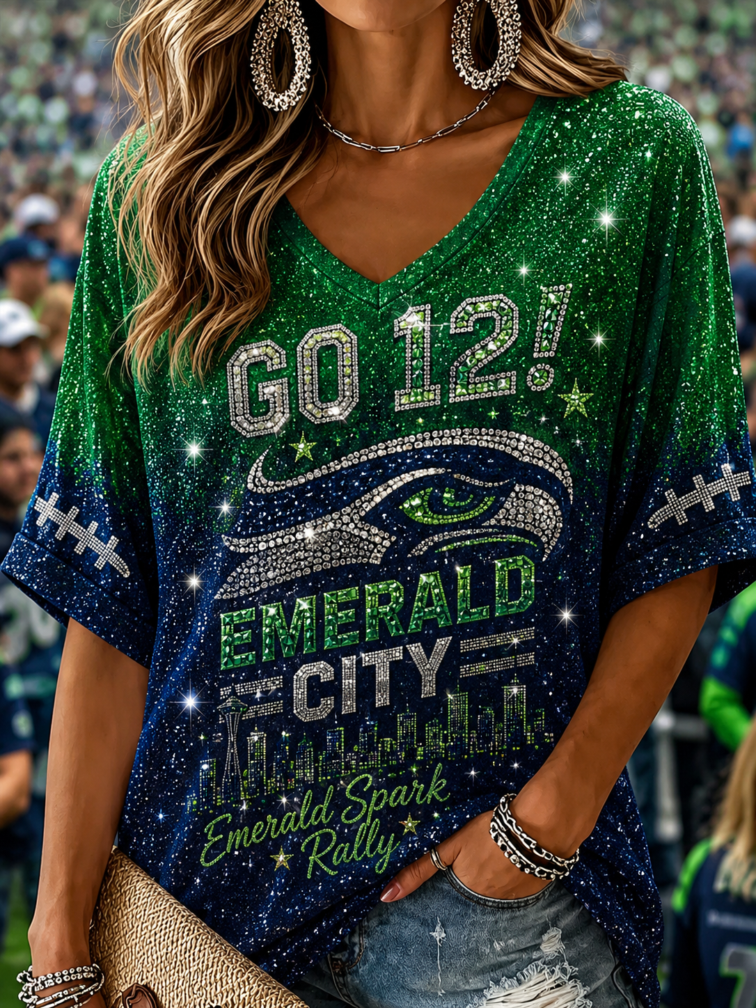 Women's Seattle Seahawks Linen Short-Sleeved T-Shirt