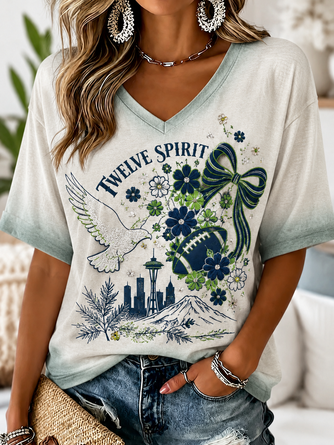 Women's Seattle Seahawks Linen Short-Sleeved T-Shirt