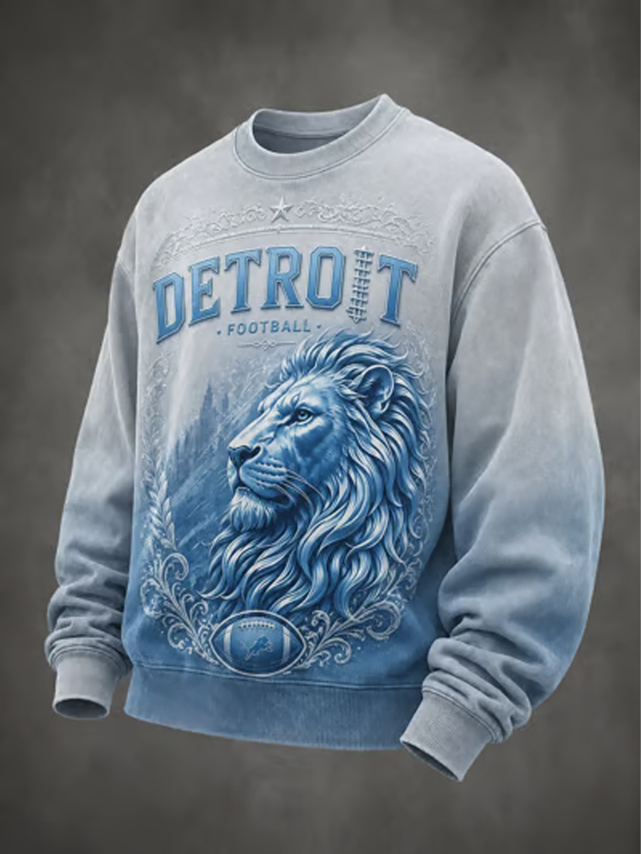 Men's Rugby Fan Lions Printed Crew Neck Sweatshirt
