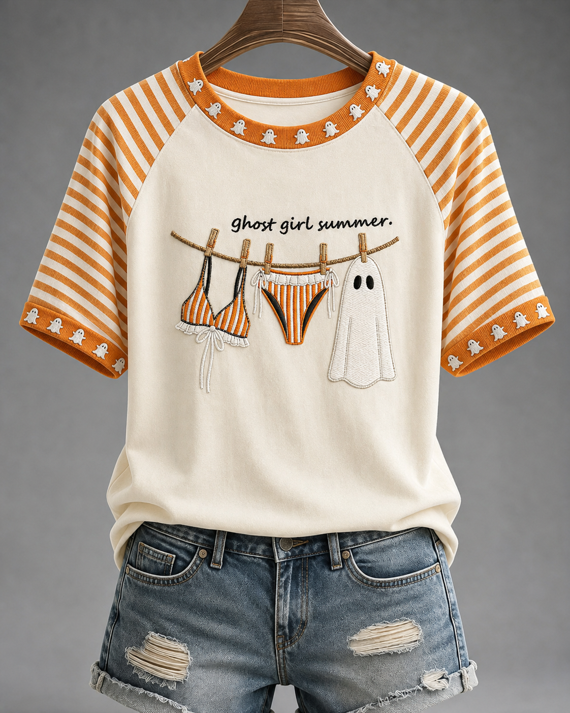 Women's Ghost Girl Summer Round Neck Short Sleeve T-shirt