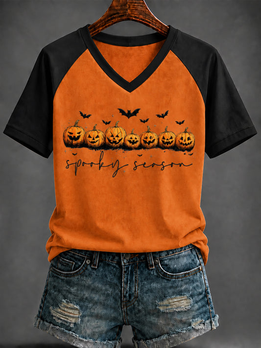 Women's Halloween Print V-neck short-sleeved T-shirt