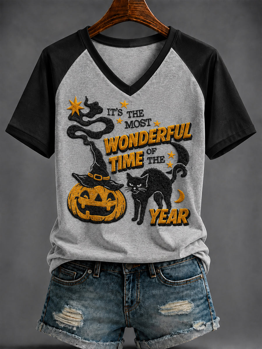 Women's Halloween Print V-neck short-sleeved T-shirt