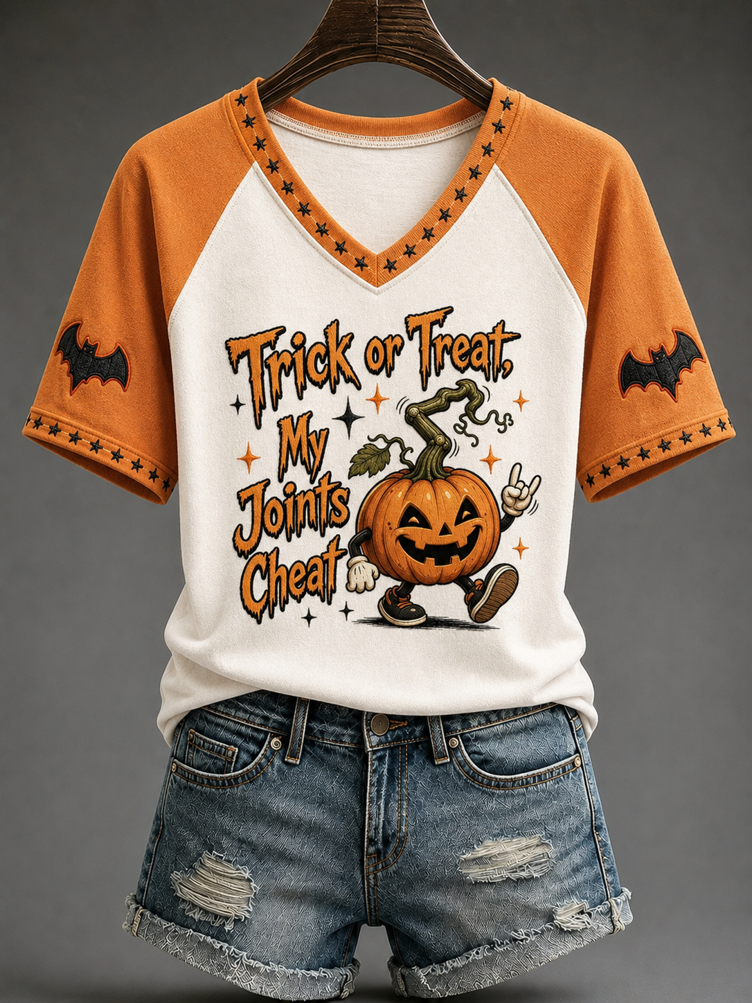 Women's Trick Or Treat V-neck Off-shoulder Short-sleeved T-shirt