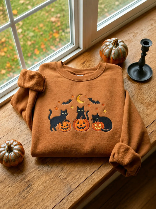 Women's Halloween Cat Printed Sweatshirt