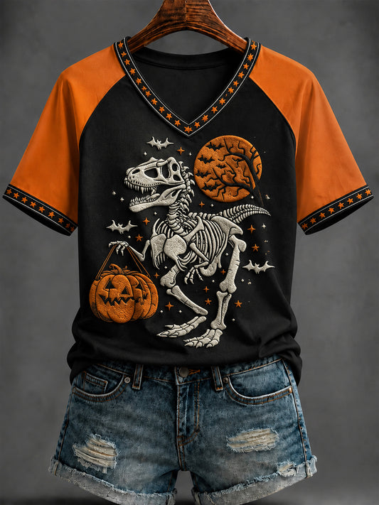 Women's Halloween Print V-neck short-sleeved T-shirt