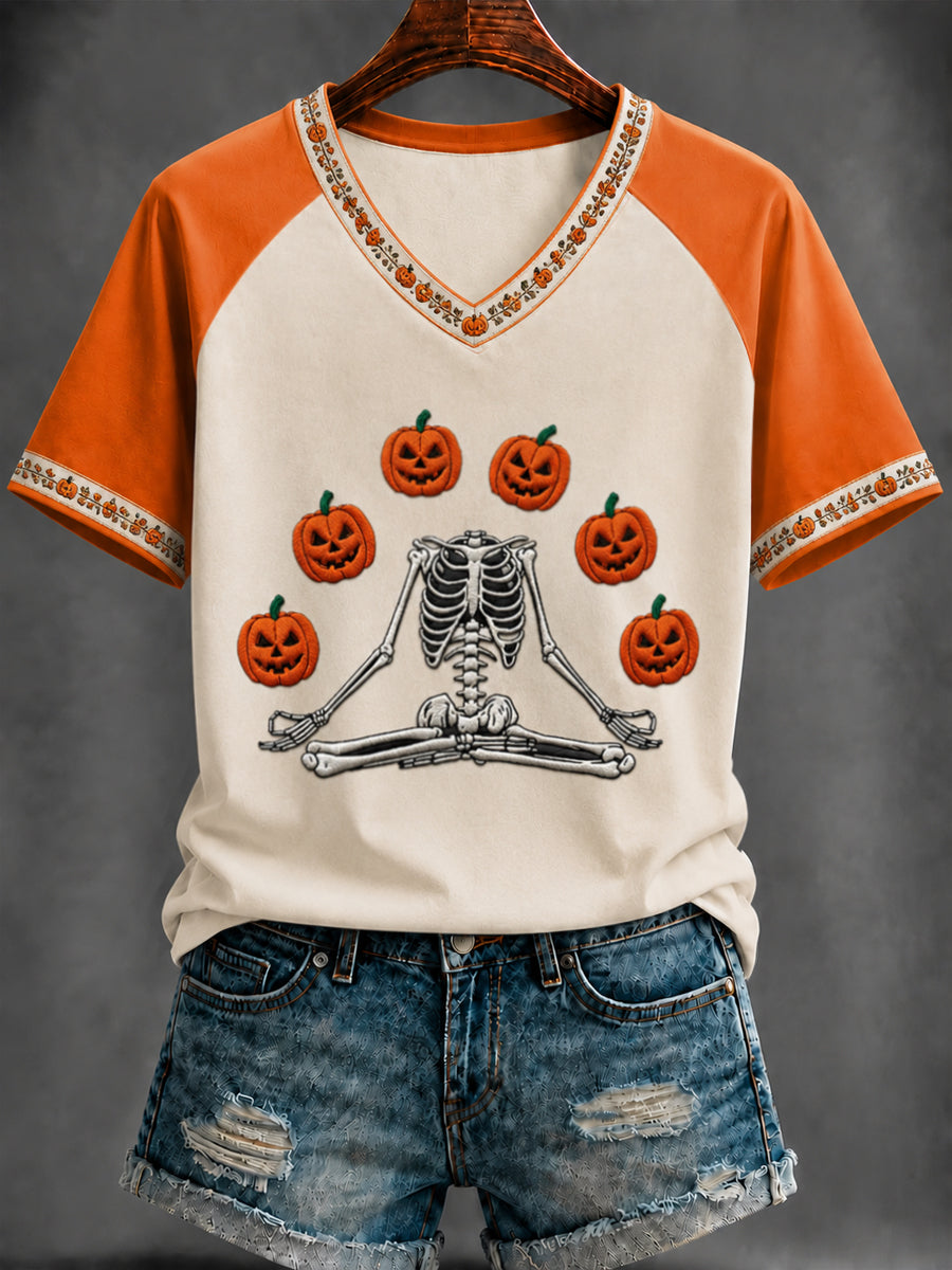 Women's Halloween Print V-neck short-sleeved T-shirt