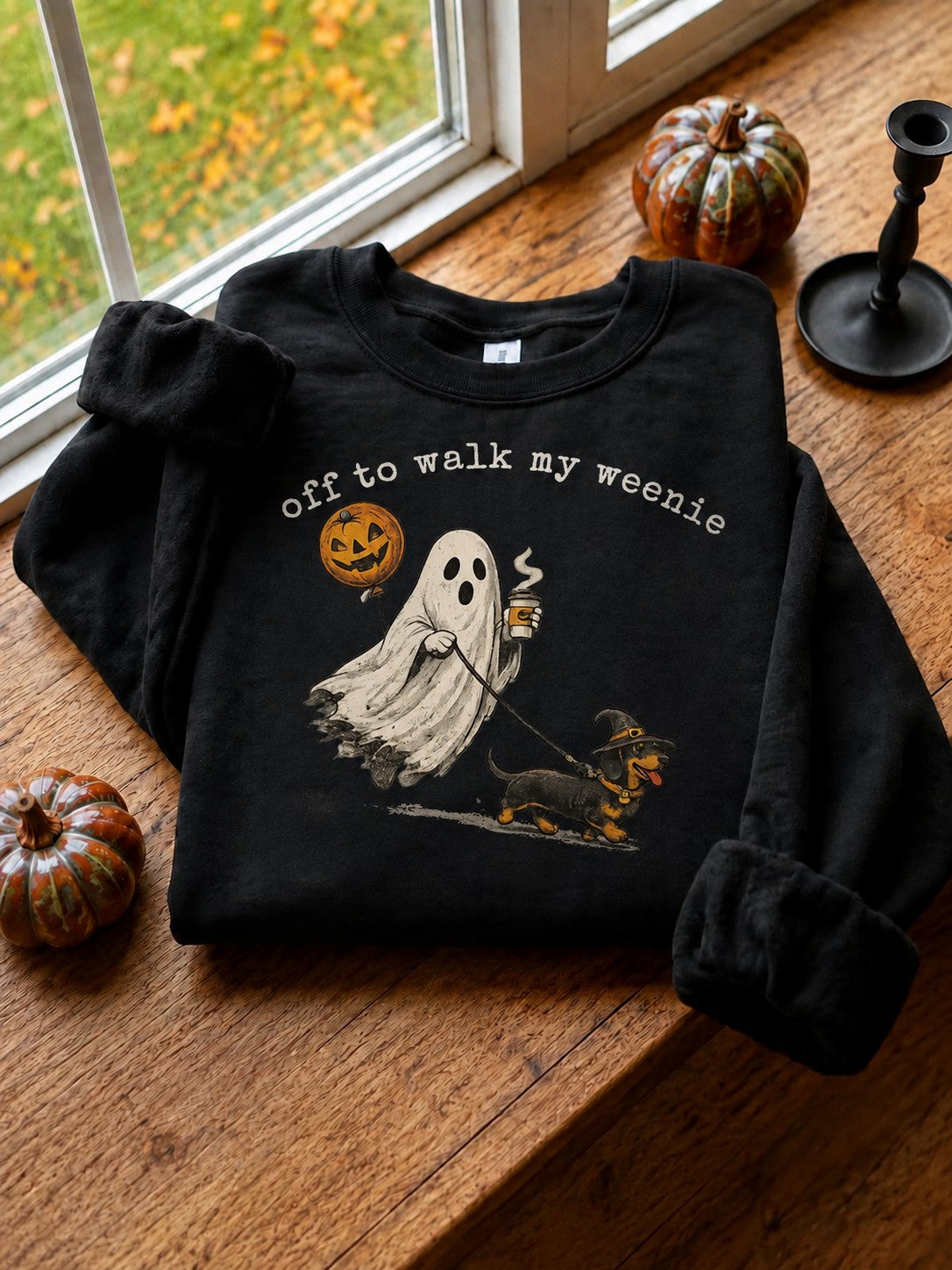 Women's Halloween Off To Walk My Weenie Printed Sweatshirt