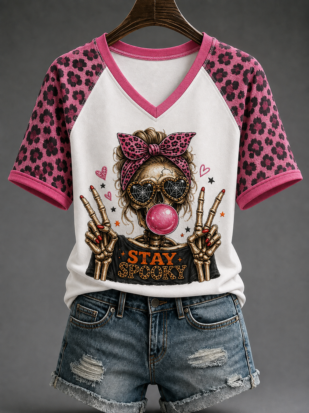 Women's Stay Spooky V-neck Off-shoulder Short-sleeved T-shirt
