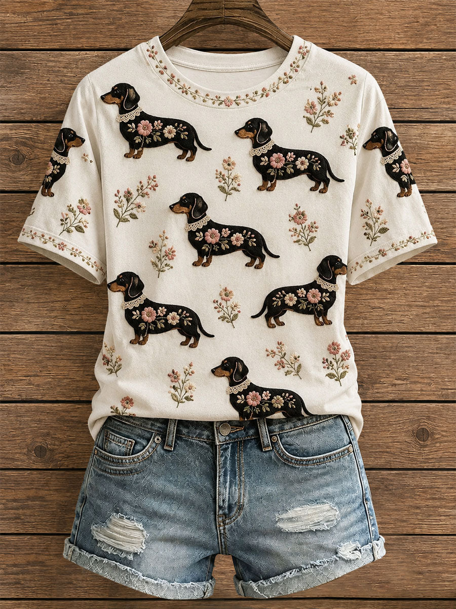 Women's Floral Dachshund T-Shirt