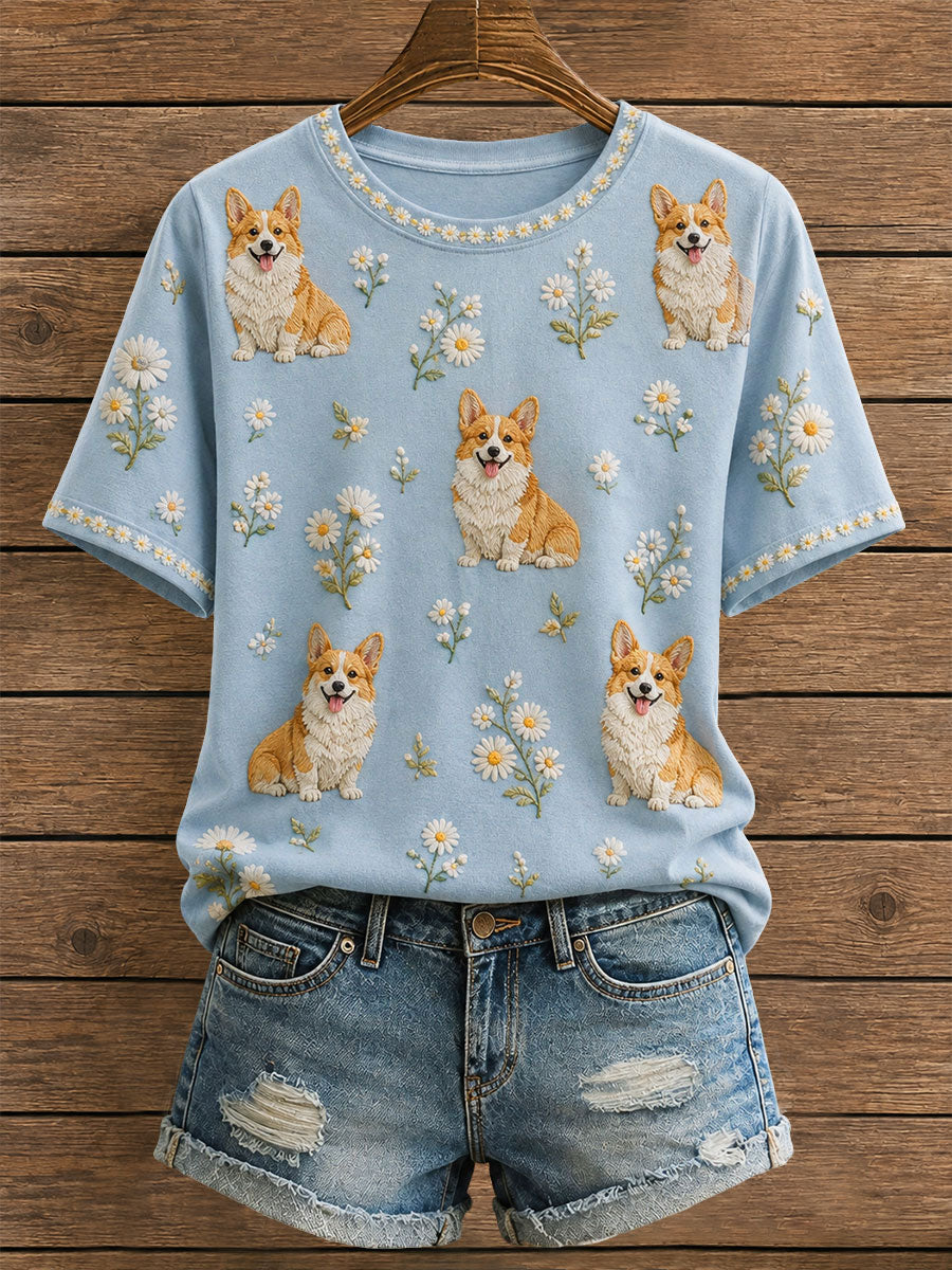Women's Floral Corgi T-Shirt