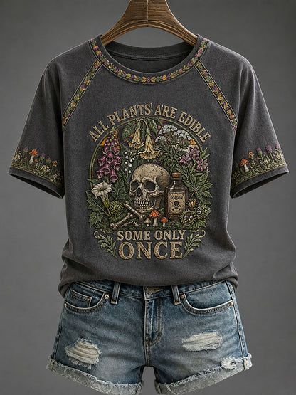 Women's 'All Plants Are Edible, Some Only Once' Printed Casual T-Shirt