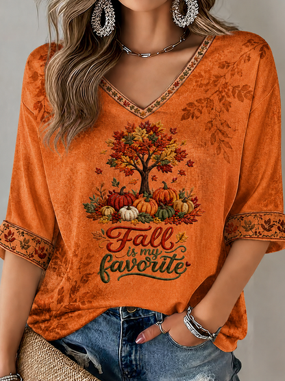 Women's Fall Is My Favorite Color Mid-length Sleeves V-Neck T-Shirt