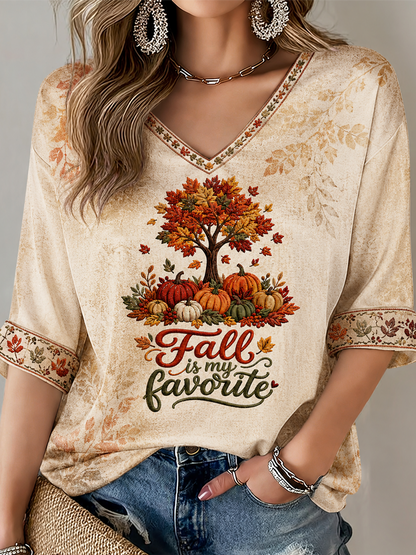 Women's Fall Is My Favorite Color Mid-length Sleeves V-Neck T-Shirt