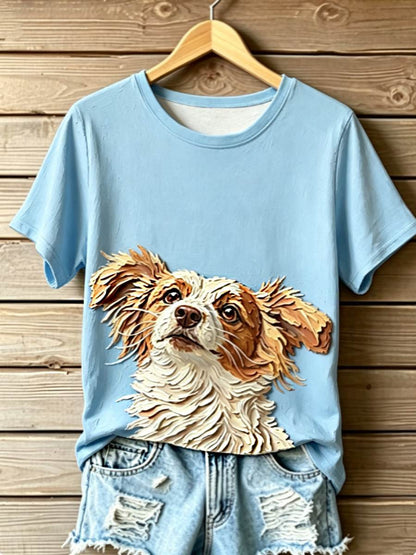 Women's STOP ANIMAL ABUSE Wangwang V-neck off-shoulder short-sleeved T-shirt