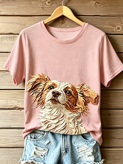 Women's STOP ANIMAL ABUSE Wangwang V-neck off-shoulder short-sleeved T-shirt