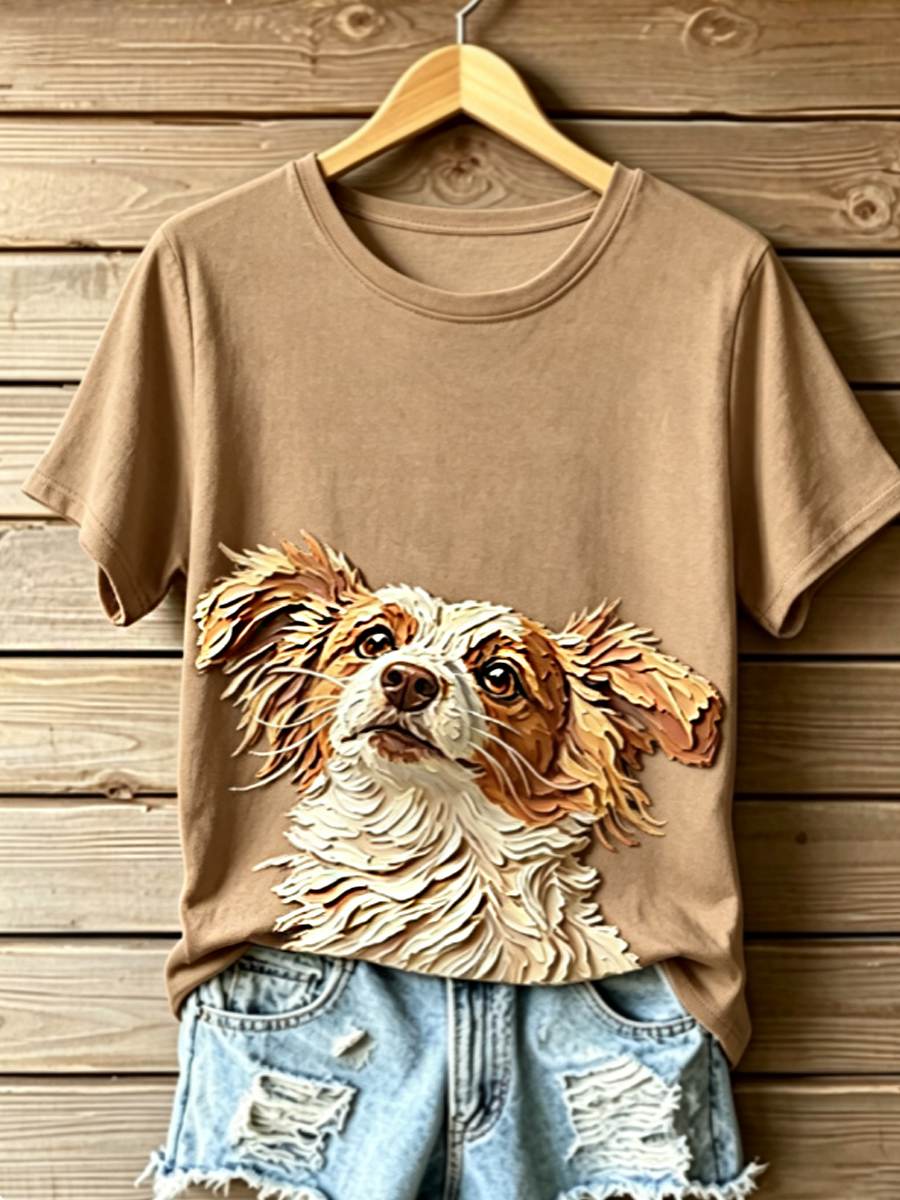 Women's STOP ANIMAL ABUSE Wangwang V-neck off-shoulder short-sleeved T-shirt