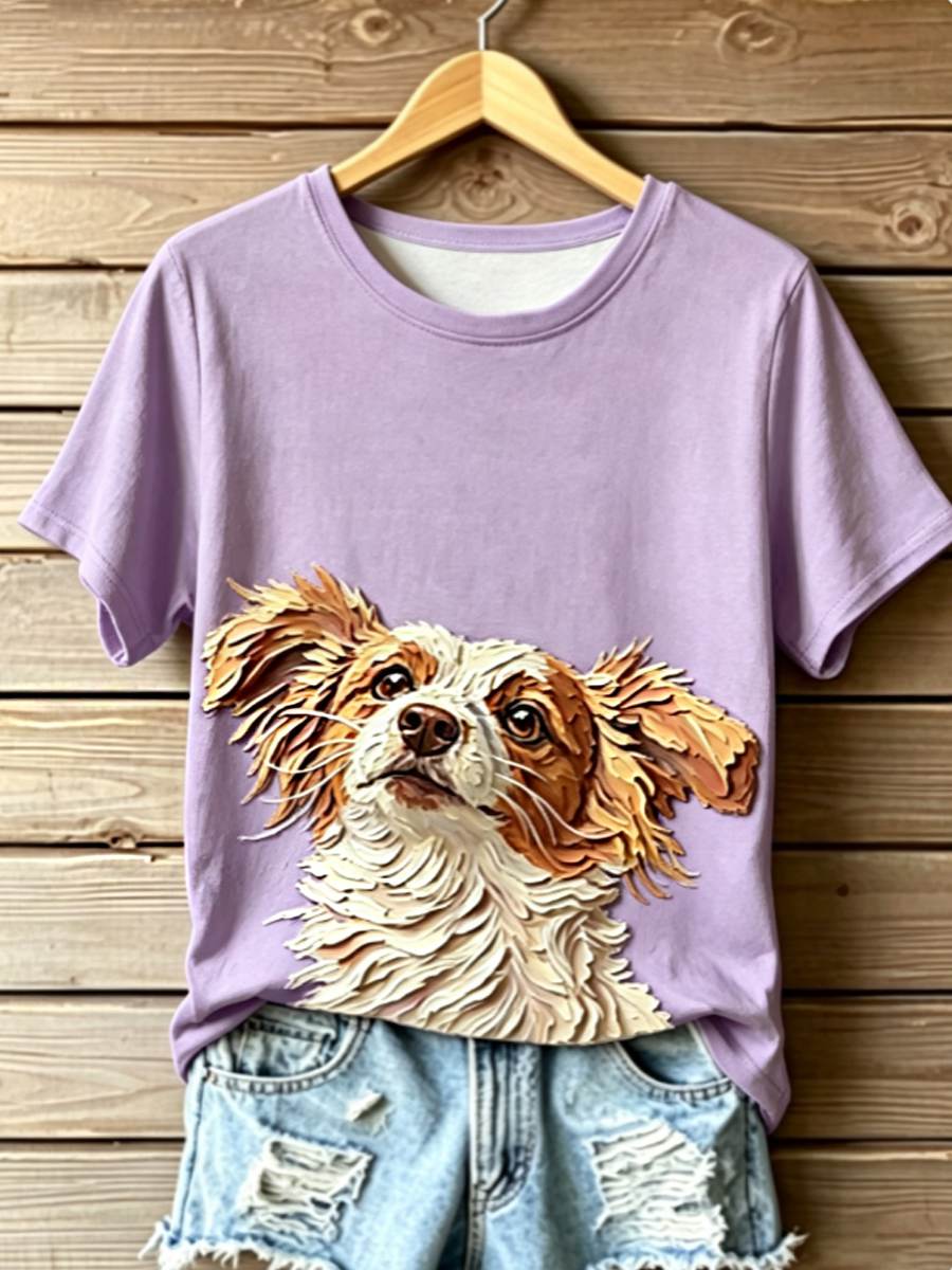 Women's STOP ANIMAL ABUSE Wangwang V-neck off-shoulder short-sleeved T-shirt