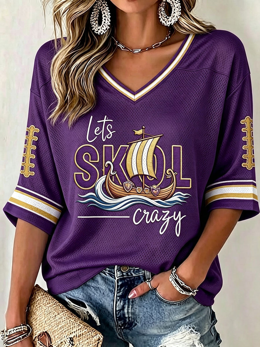Women's Let's Skol Crazy Mid-length Sleeves V-Neck T-Shirt