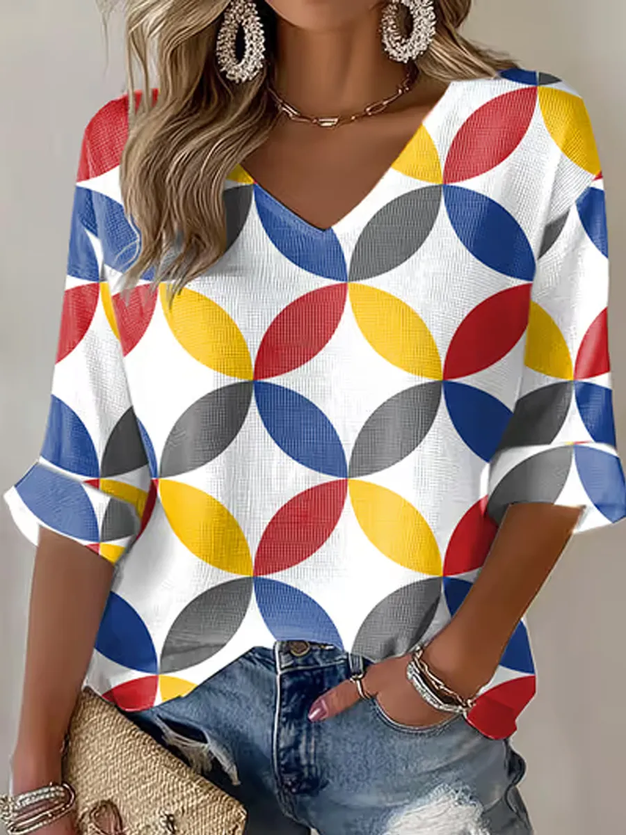 Women's Football Mid-length Sleeves V-Neck T-Shirt