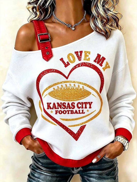 Women’s Kansas City Chiefs Printed Casual Off-Shoulder Sweatshirt