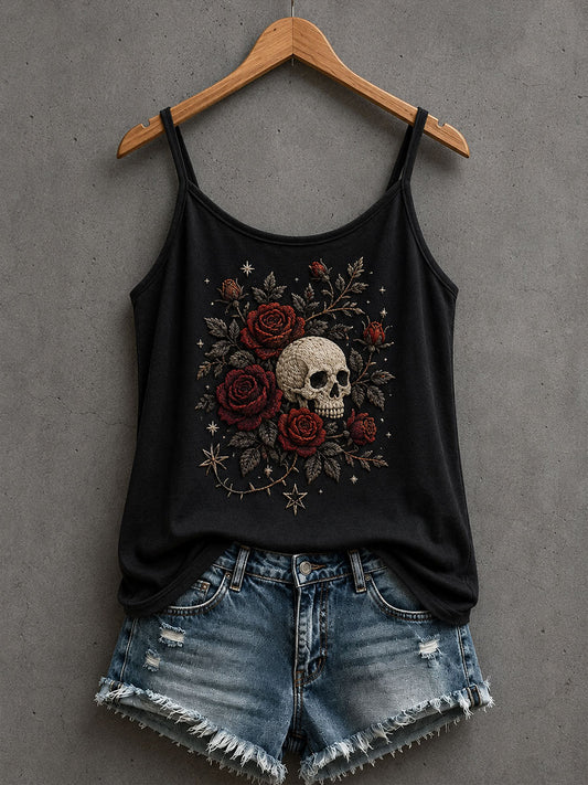 Women's Gothic Skull And Rose Tank Top