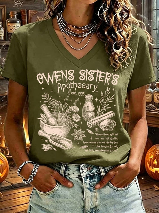 Women's Owens Sisters Apothecary Witch Print Short-sleeved T-shirt