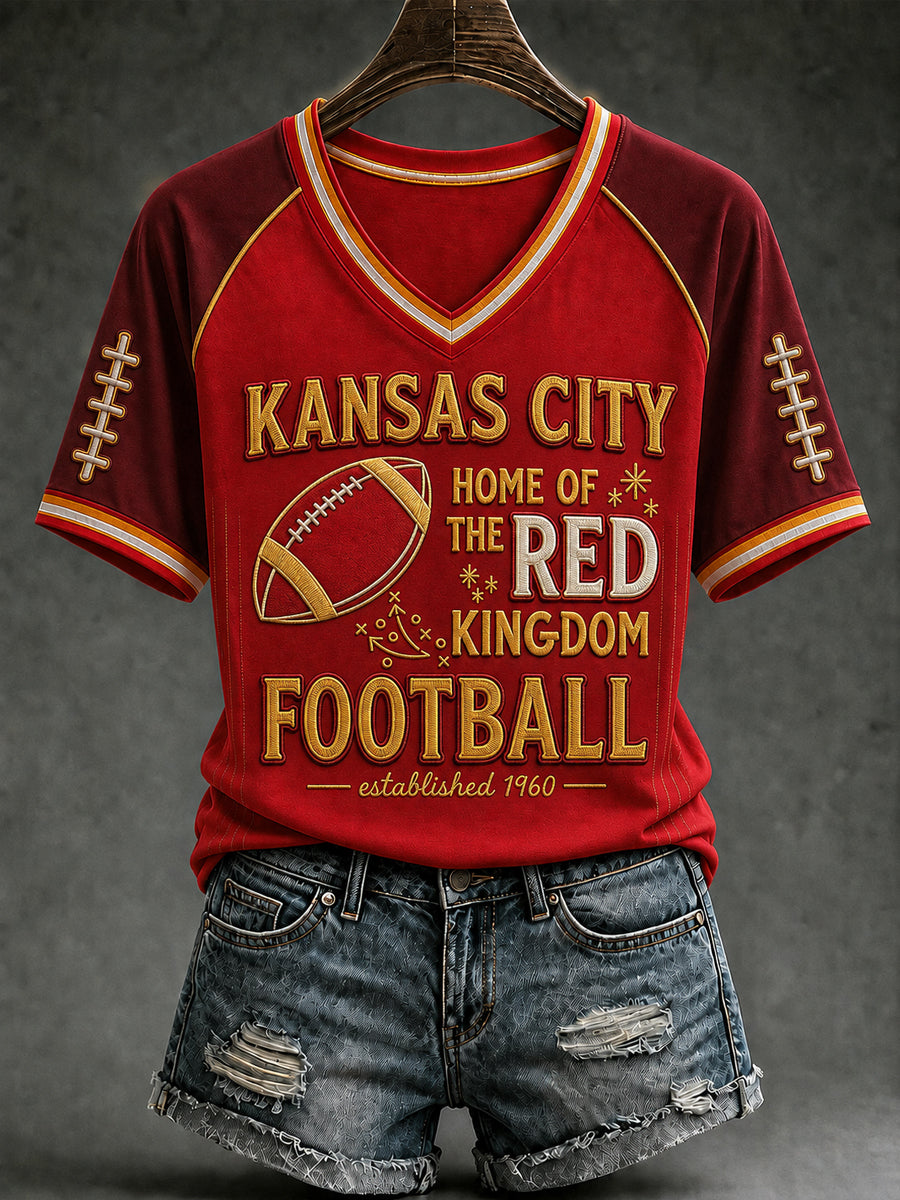 Women's Football Gameday Gift For Football Fans V-neck Short Sleeve T-shirt
