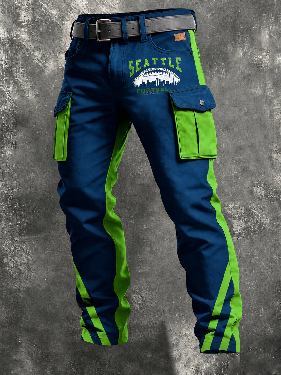 Men's Retro Seattle Football Art Print Casual Workwear Trousers
