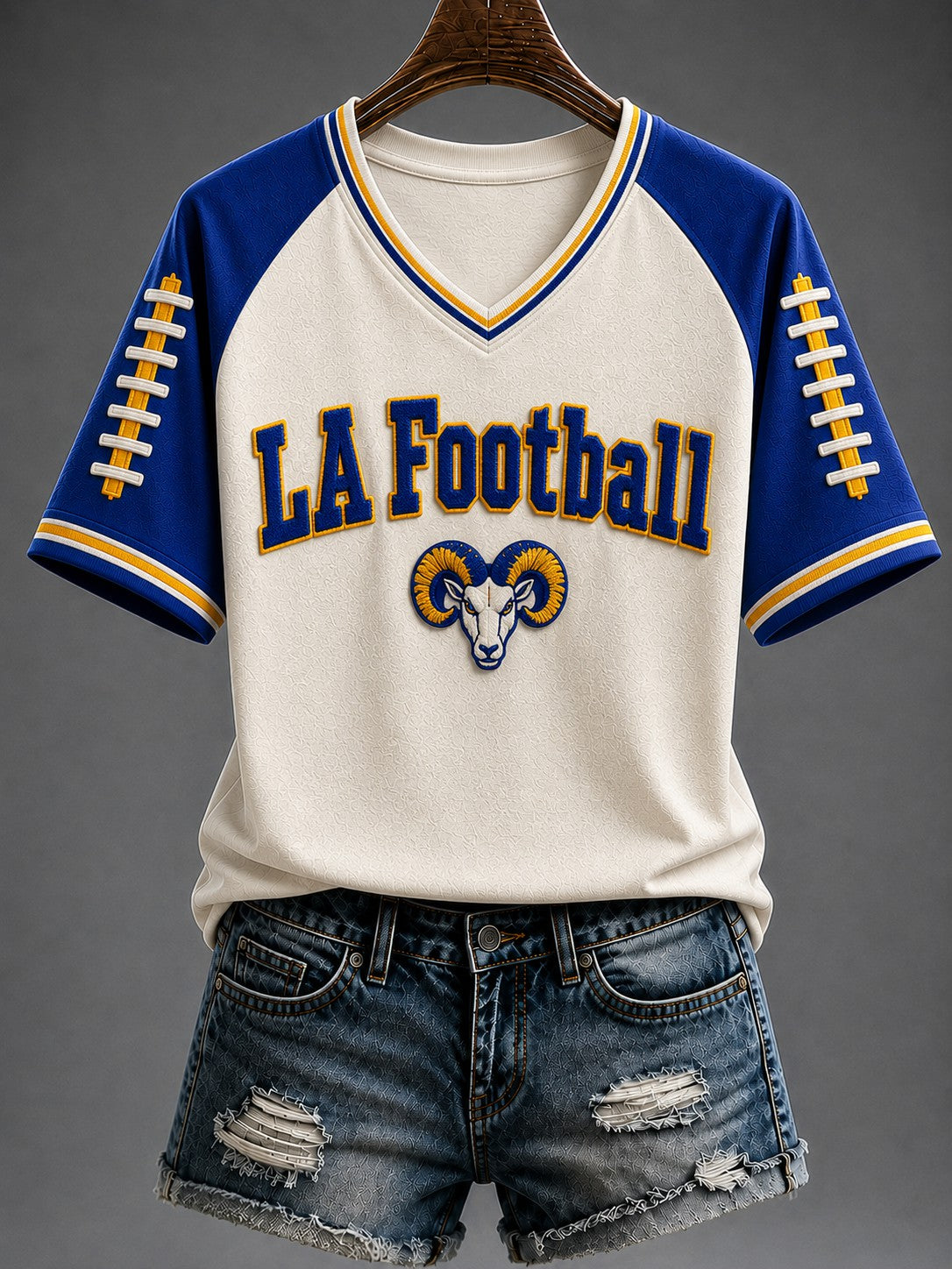 Women's Football Los Angeles Printed V-neck T-shirt