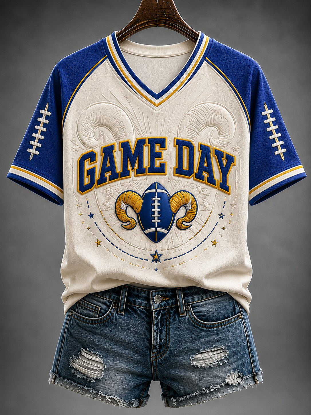 Women's Football Los Angeles Printed V-neck T-shirt