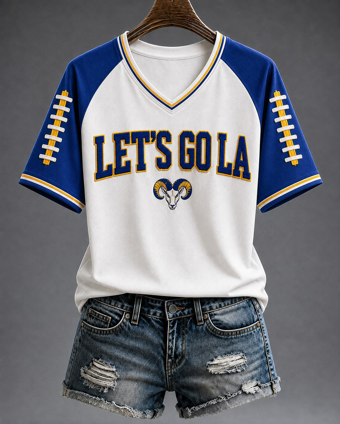 Women's Football Los Angeles Printed V-neck T-shirt