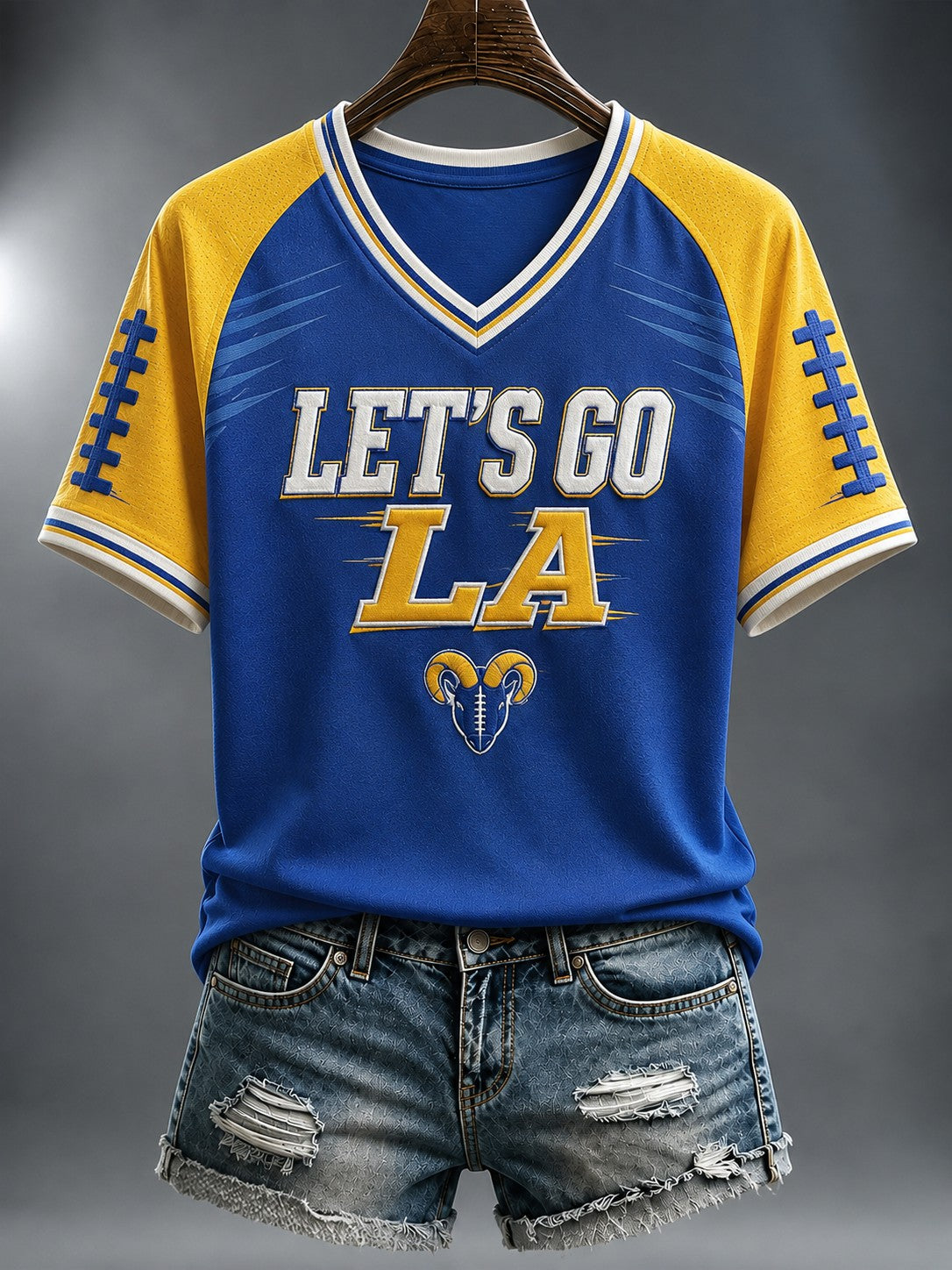 Women's Football Los Angeles Printed V-neck T-shirt