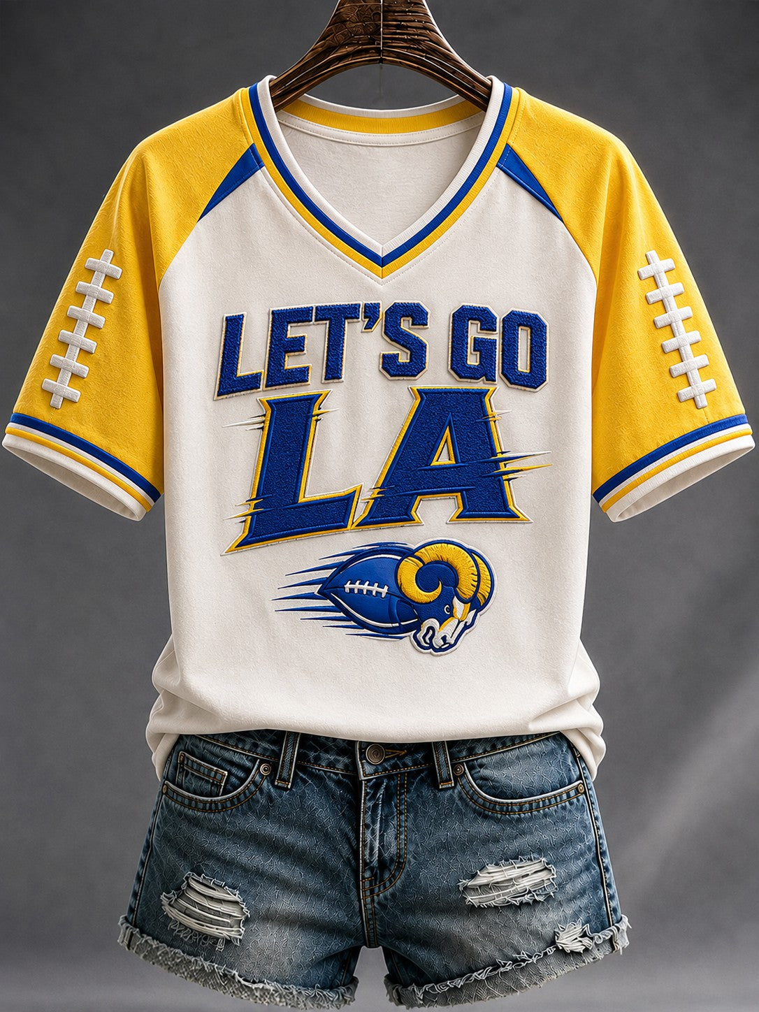Women's Football Los Angeles Printed V-neck T-shirt