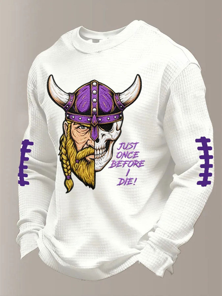 Men's Just One Before Die Football Print Waffle Long Sleeve T-Shirt