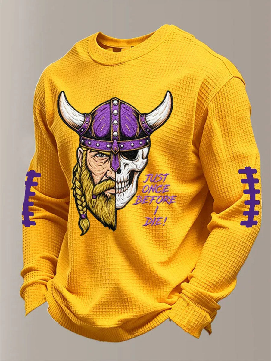 Men's Just One Before Die Football Print Waffle Long Sleeve T-Shirt