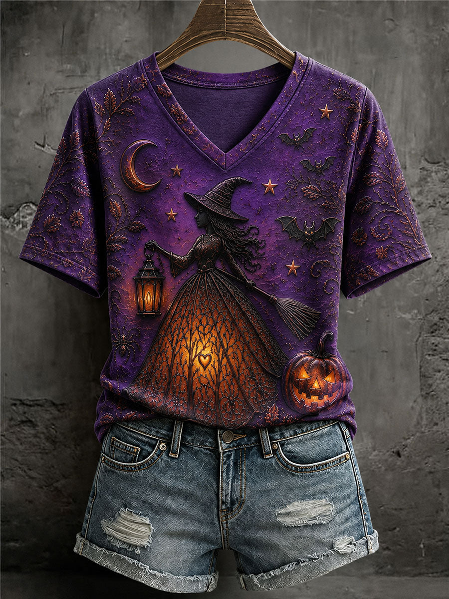 Women's Halloween Witch Print Casual T-Shirt