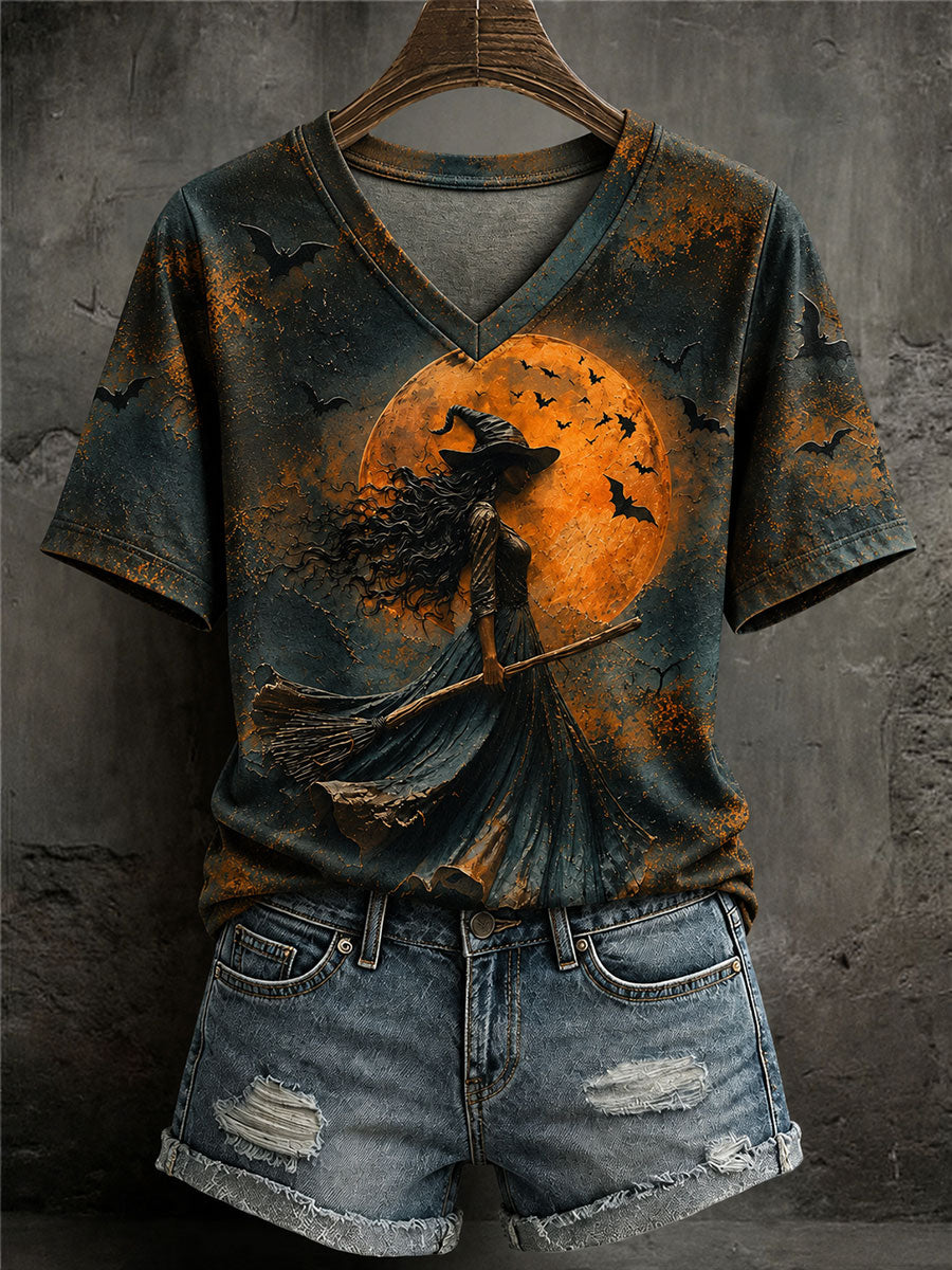 Women's Halloween Witch Print Casual T-Shirt
