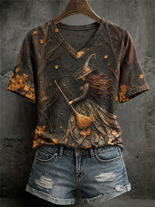 Women's Halloween Witch Print Casual T-Shirt