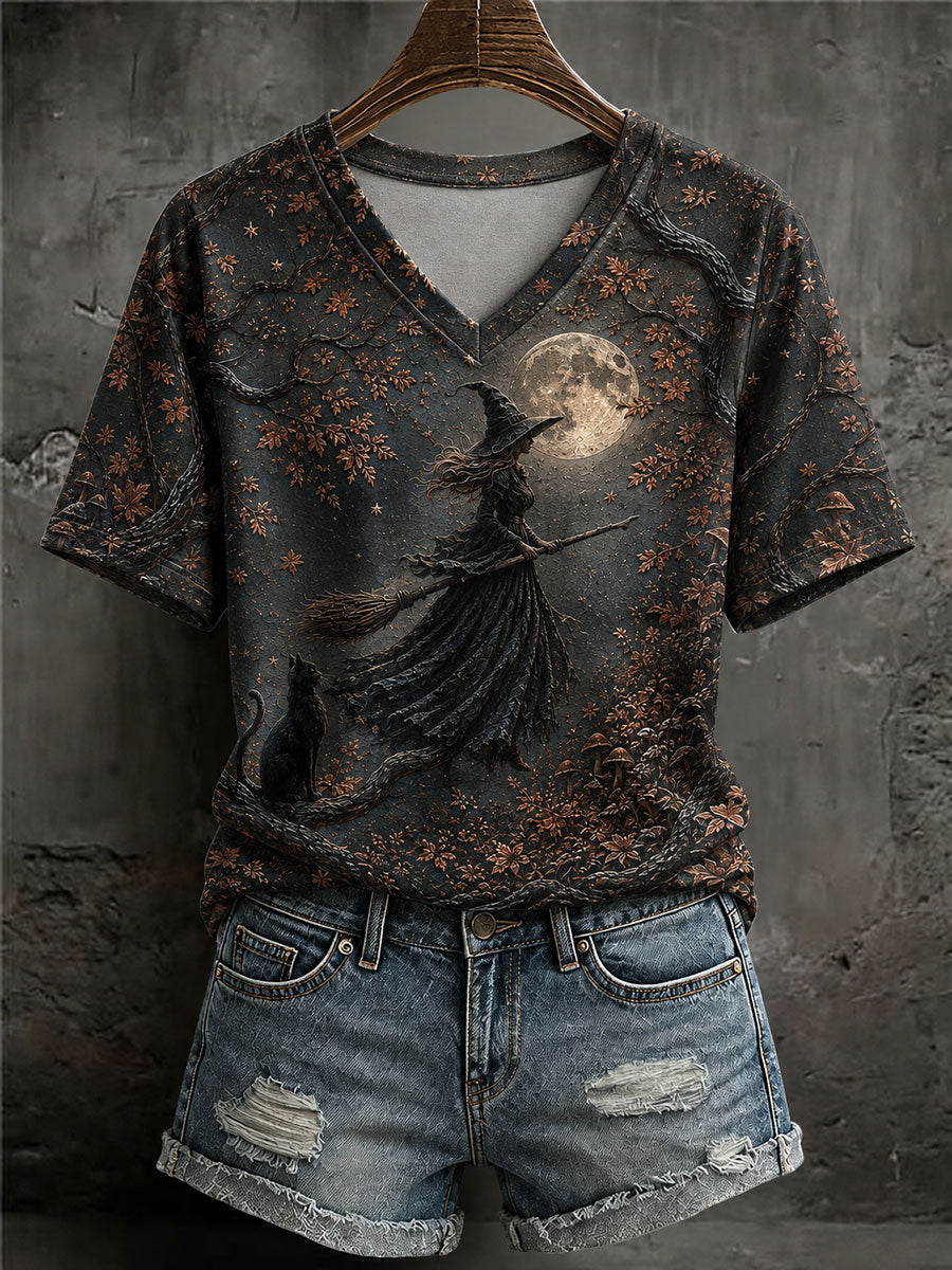 Women's Halloween Witch Print Casual T-Shirt