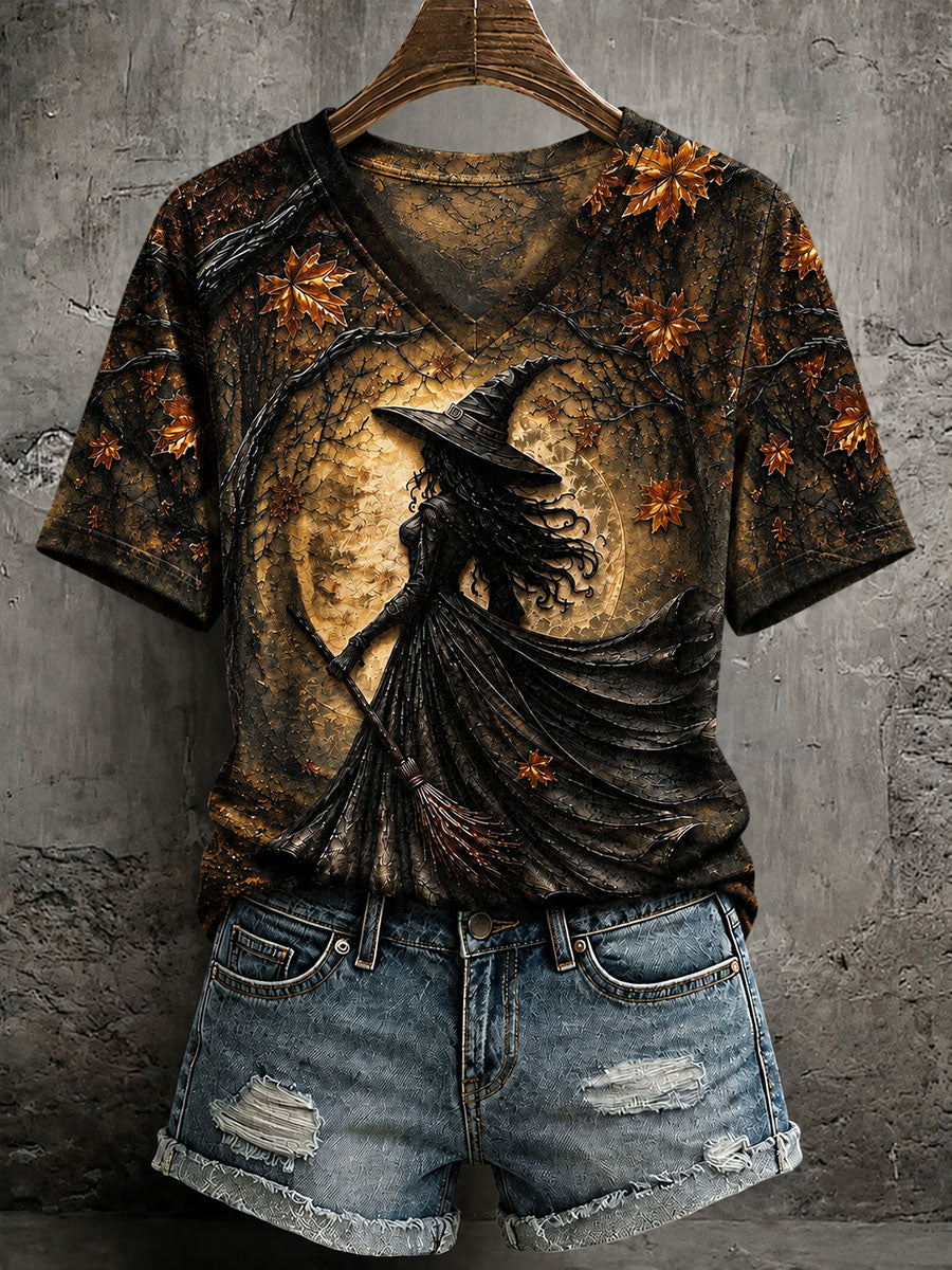 Women's Halloween Witch Print Casual T-Shirt