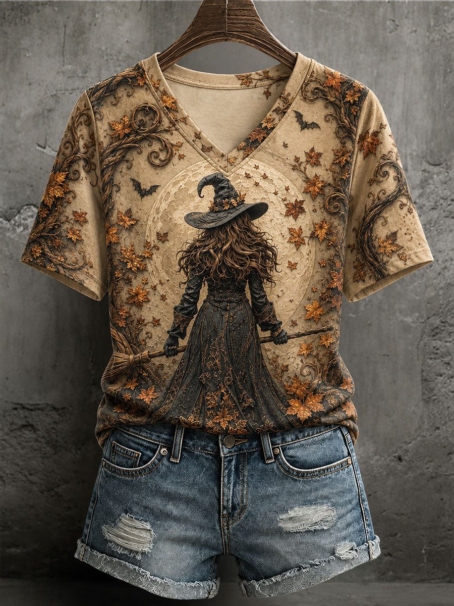 Women's Halloween Witch Print Casual T-Shirt
