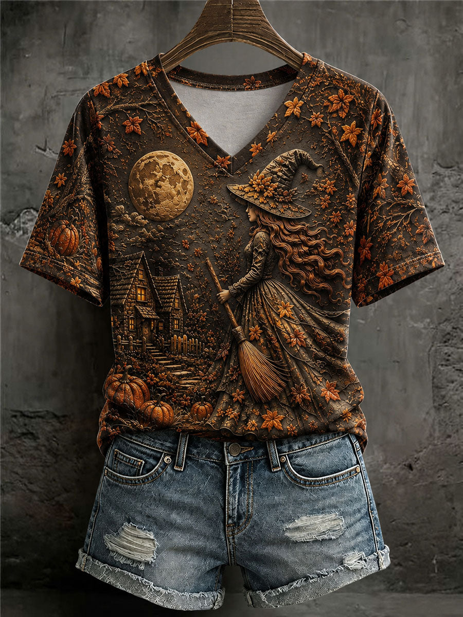 Women's Halloween Witch Print Casual T-Shirt