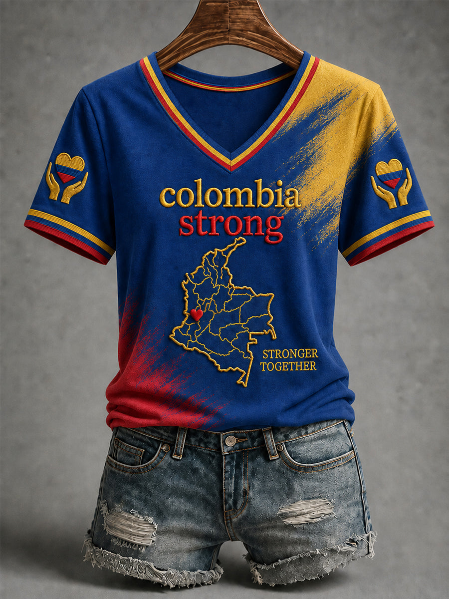 Women's Colombia Strong Pray For Colombia V-Neck Tee