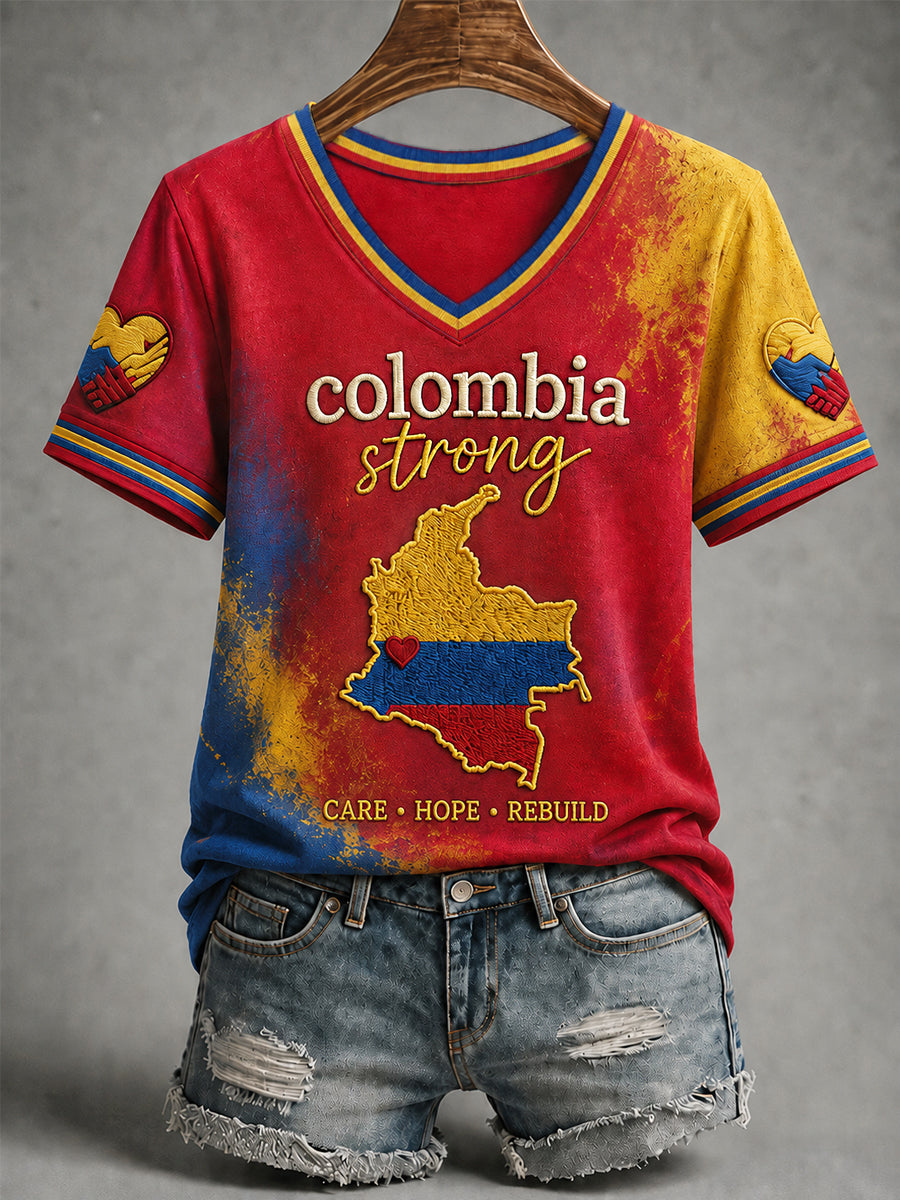 Women's Colombia Strong Pray For Colombia V-Neck Tee