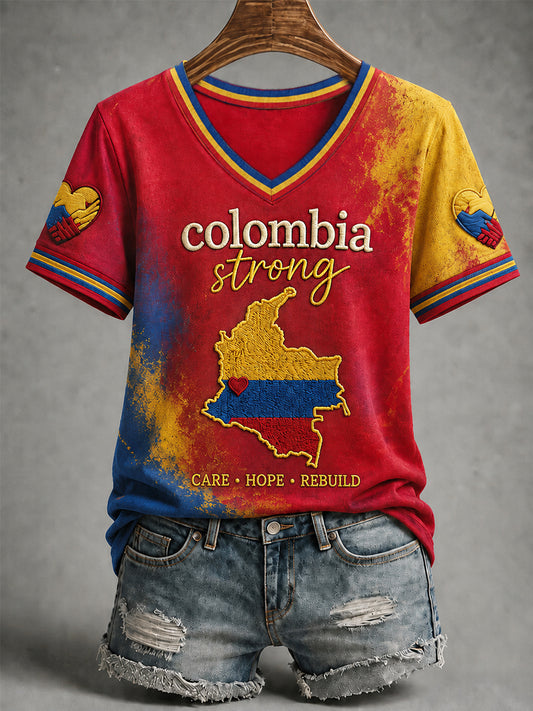 Women's Colombia Strong Pray For Colombia V-Neck Tee