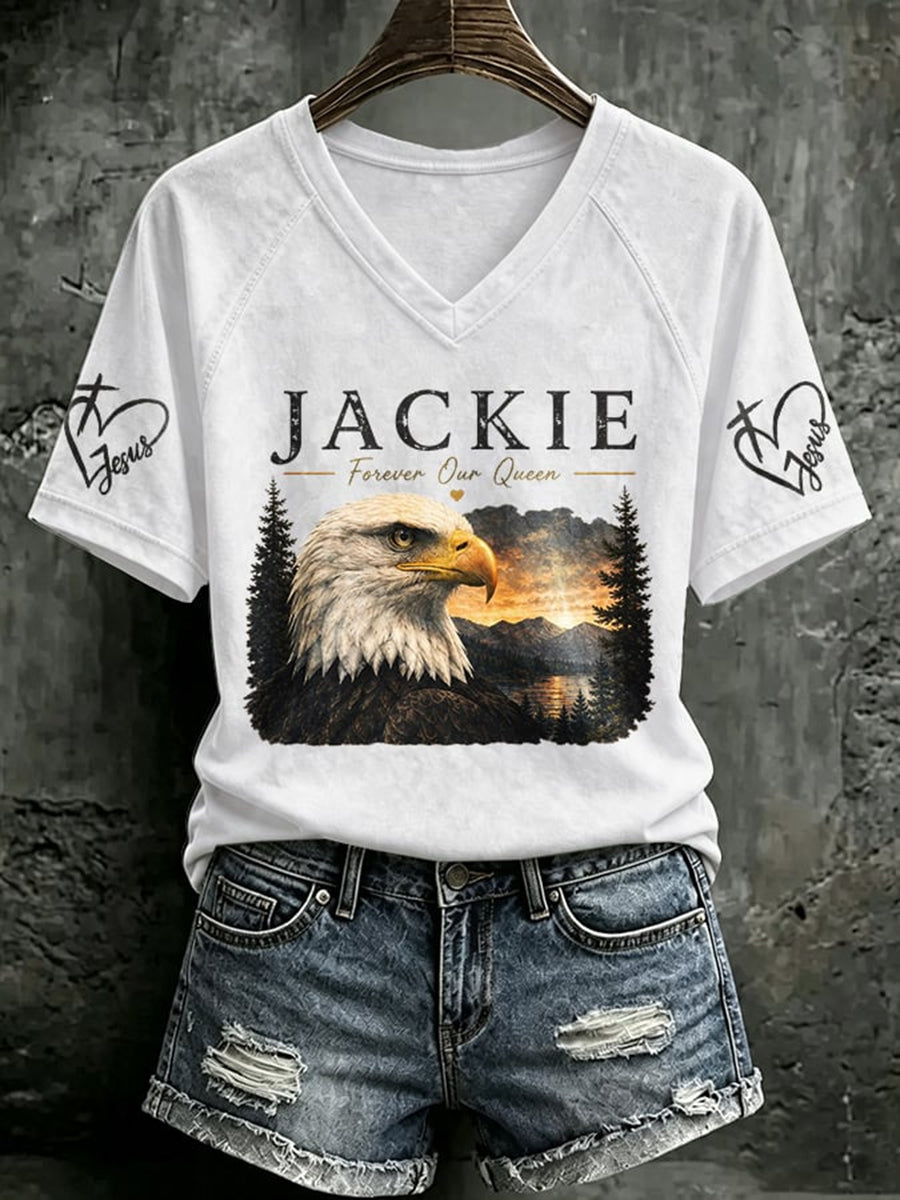 Women's Forever Big Bear Eagle Jackie V-neck T-shirt