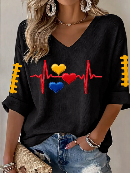 Women's Football Mid-length Sleeves V-Neck T-Shirt