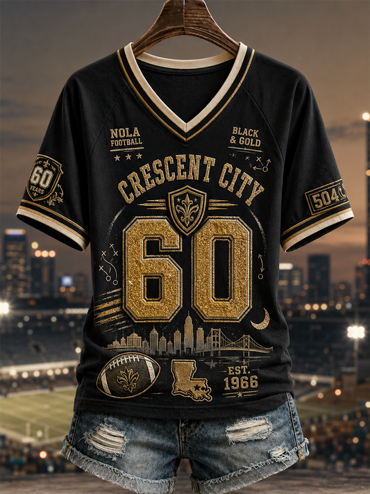 Women's New Orleans Saints V-Neck Off-Shoulder Short-Sleeved T-Shirt