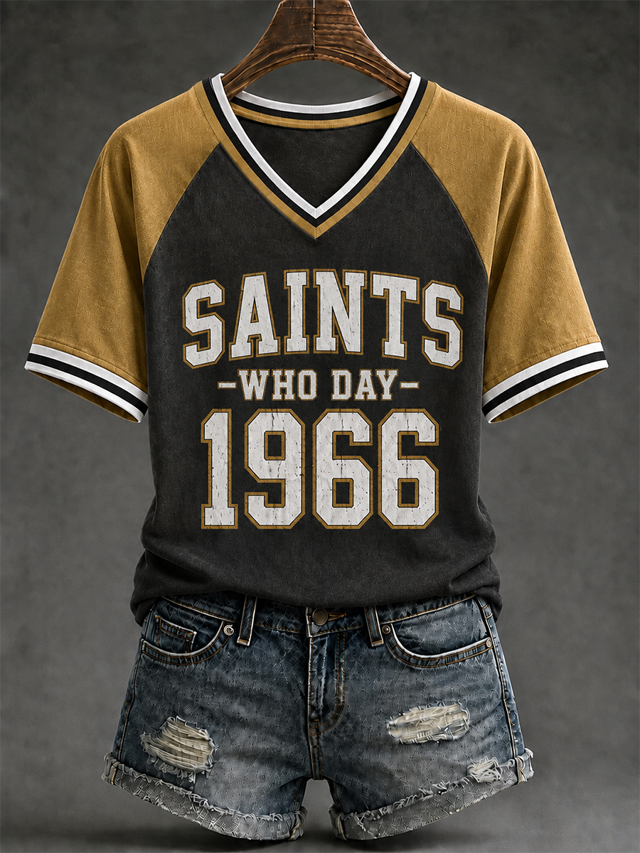 Women's New Orleans Saints V-Neck Off-Shoulder Short-Sleeved T-Shirt