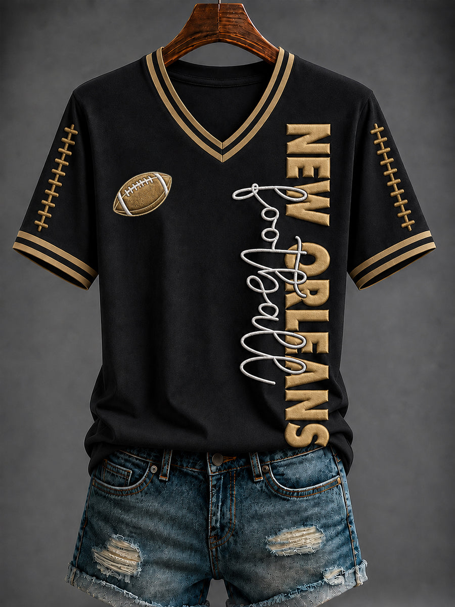 Women's America Football Printed V-neck T-shirt
